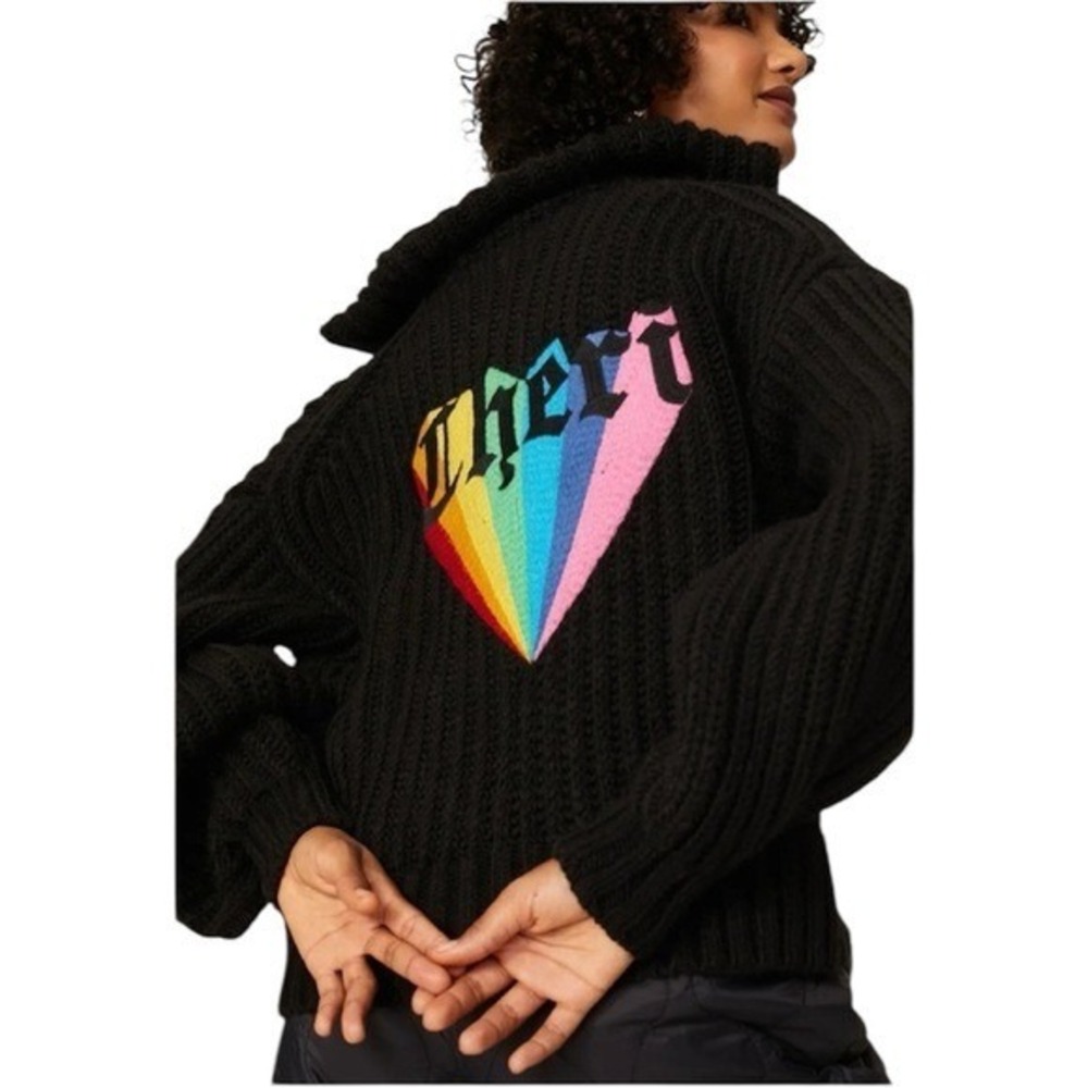 Zadig & Voltaire Cheri Rainbow Heart Zip Up Chunky Knit Cardigan XS
